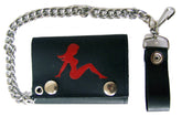 Wholesale RED MUD FLAP TRUCKER GIRL TRIFOLD LEATHER WALLETS WITH CHAIN (Sold by the piece)